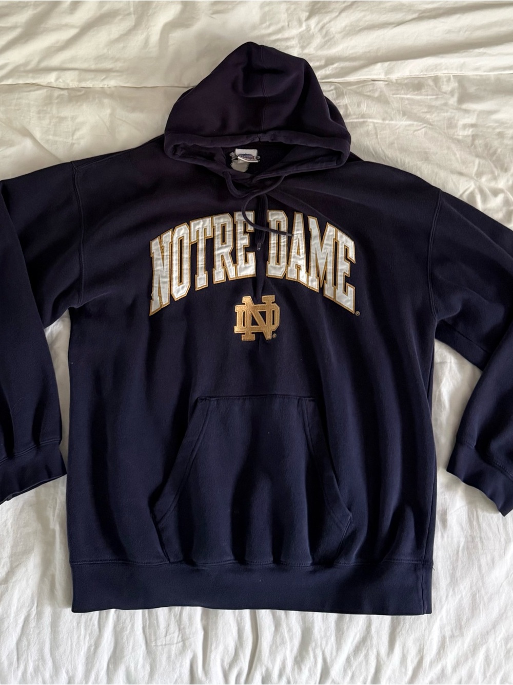 Vintage Notre Dame Navy Hoodie with Gold Logo
